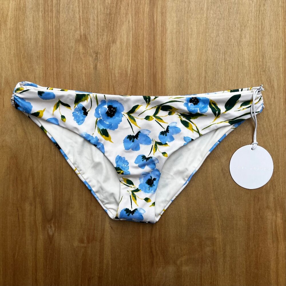 TORI PRAVER CAILA BOTTOM Women’s Side Ruched Floral Lined Bikini Bottoms M NWT